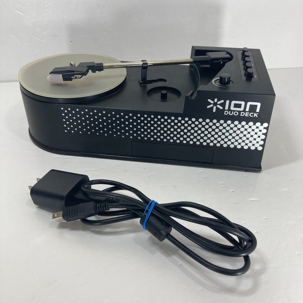 ION Duo Deck USB Turntable with Cassette Deck Built-in Speaker tested +USB CABLE
